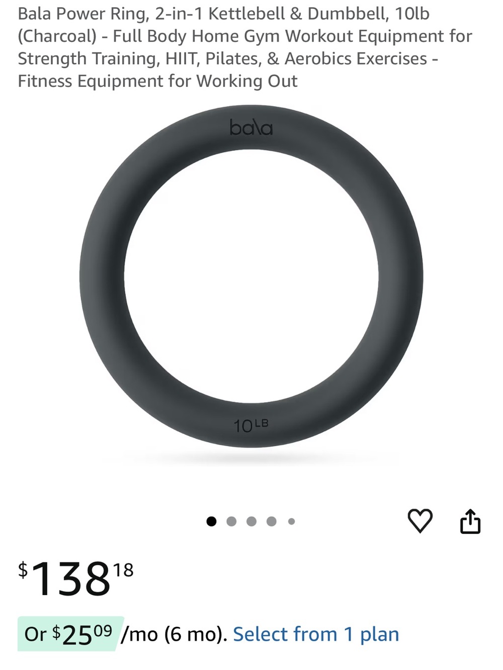 Bala Power Ring 2-in-1 Kettlebell & Dumbbell - Charcoal